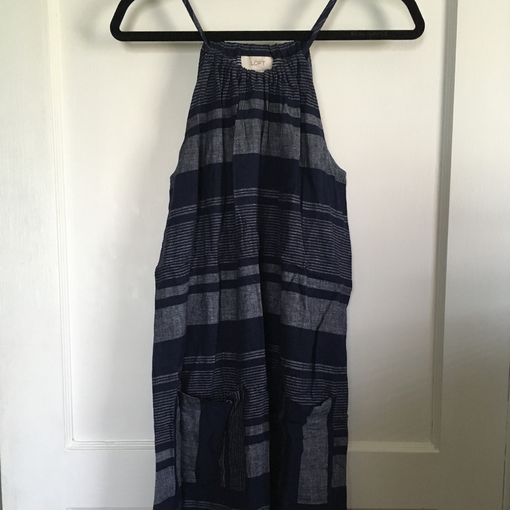 LOFT Striped Dress, Blue, Medium